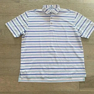 Private Estate Striped Polo Shirt Pink Blue Large